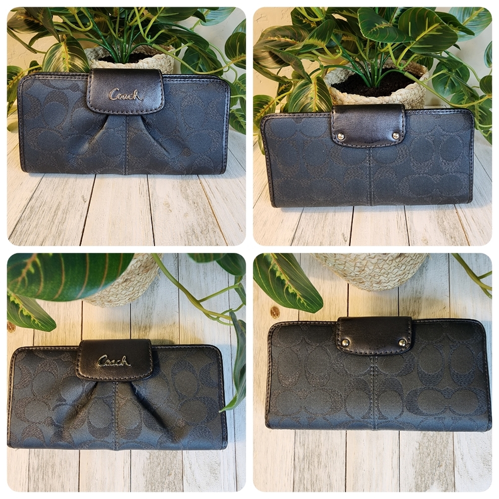 Coach Charcoal Leather & Jacquard Ashley Signature Satchel & Wallet w/Dust Bag - Picture 14 of 16